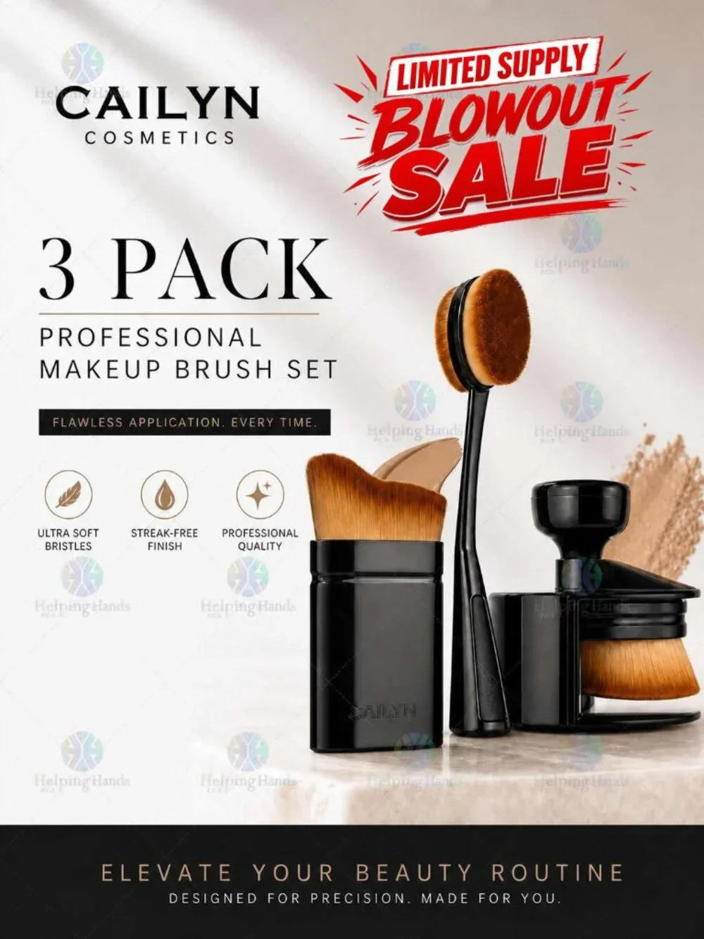 Cailyn Cosmetics Professional Makeup Brush Set 3 Pack. O! Curve, Circle, Double